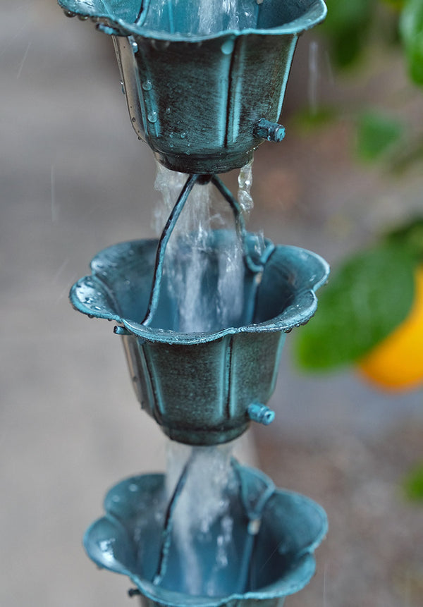 Rain Chain Flower Cups in Patina RainChains