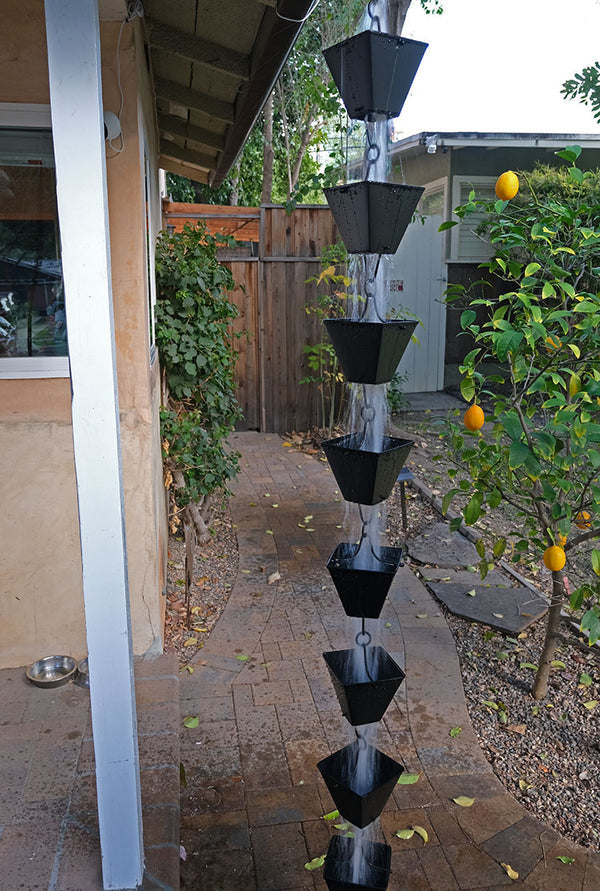 Rain Chain Extra Large Square Cups - Black RainChains