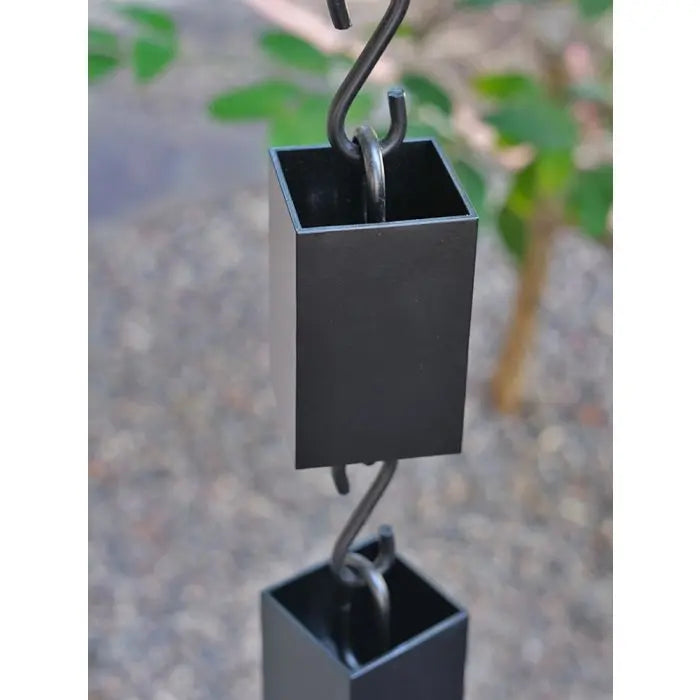 Rain Chain Kenchiku Black Coated Square Cups RainChains