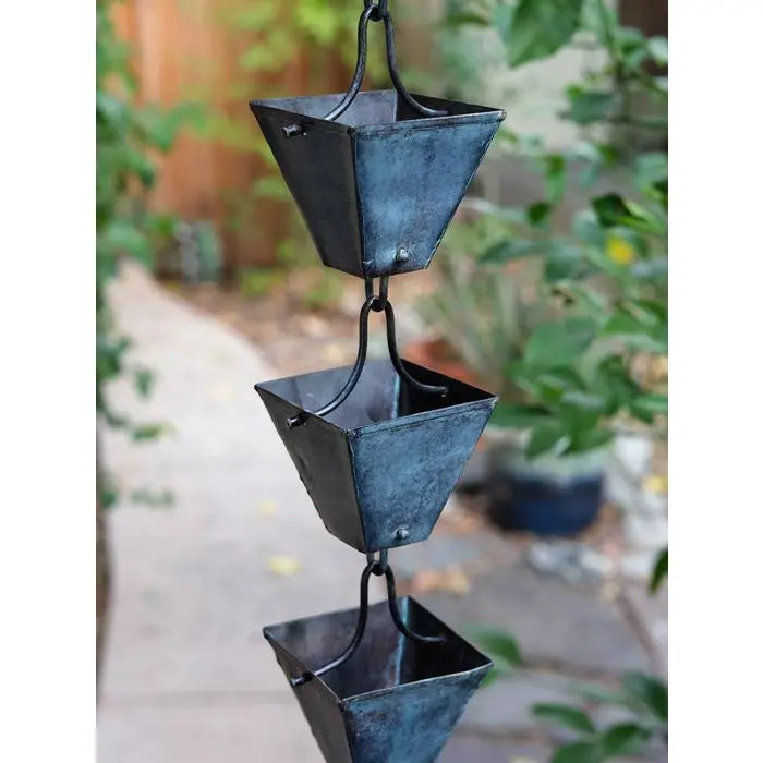 Rain Chain Medium Square Cups - Patina RainChains