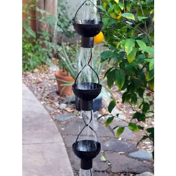 Rain Chain Modern Flower Cup Black Power Coat RainChains