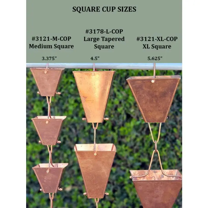 Rain Chains Large Square Tapered Cups- Copper RainChains