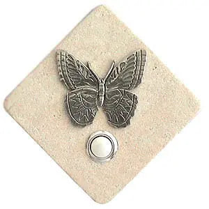 Butterfly Stone Doorbell - Pewter Butterfly Accent on Stone Tile CustomDoorbell Diamond