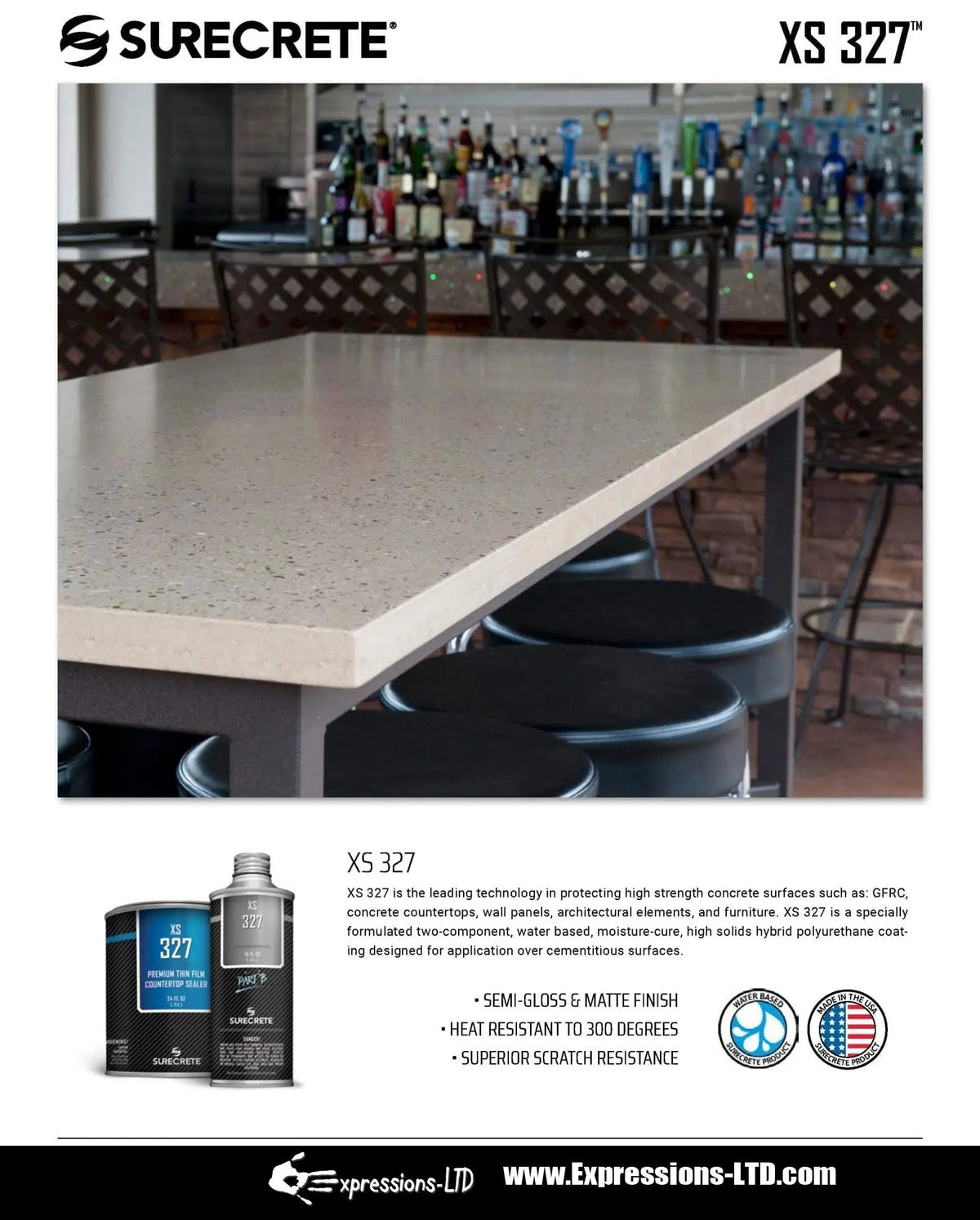 Concrete Countertop Sealer - Water Based Hybrid Polyurethane, Surecrete XS-327 Surecrete