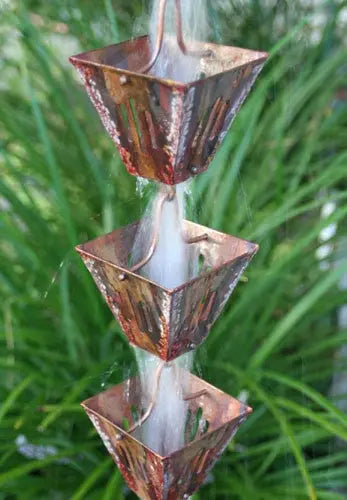 Rain Chain Aged Copper Slotted Square Cups RainChains