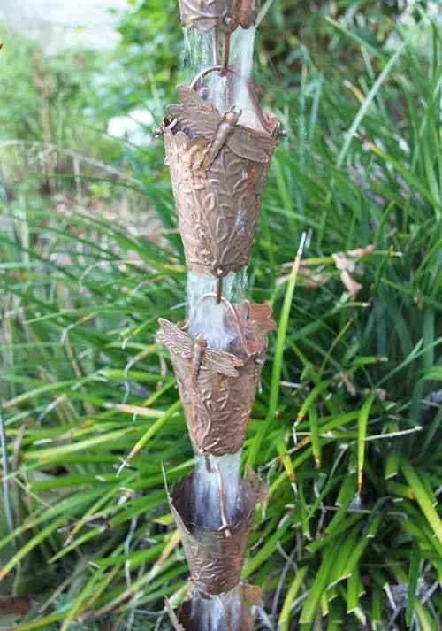 Rain Chain Copper Dragonfly Cups RainChains