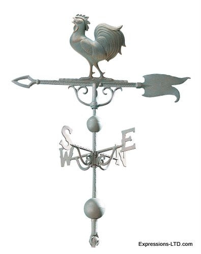 46-Inch Rooster Weathervane - Verdigris Whitehall