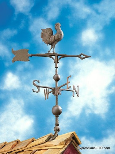 30-Inch Full-Bodied Rooster Weathervane - Verdigris Whitehall
