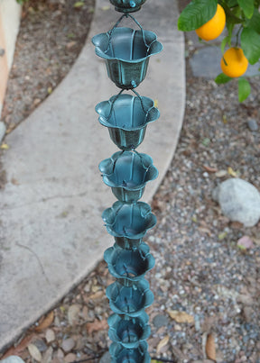 Rain Chain Flower Cups in Patina RainChains