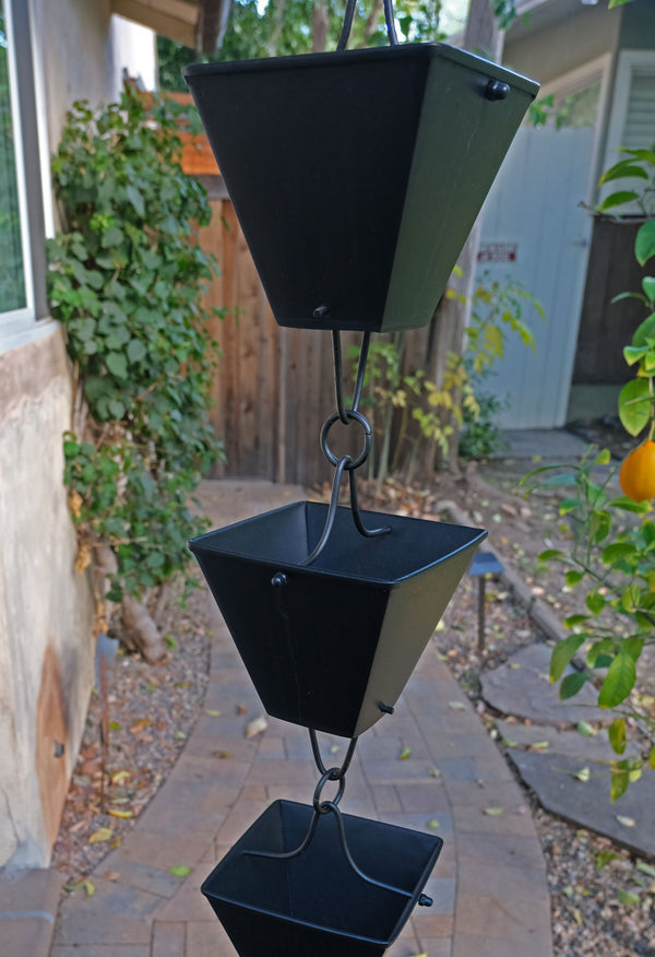 Rain Chain Extra Large Square Cups - Black RainChains