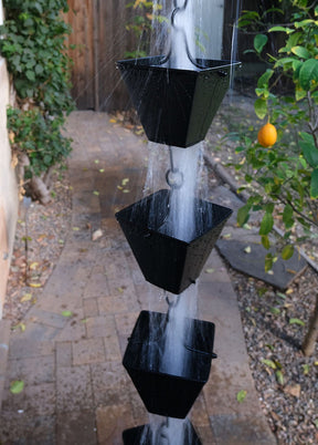 Rain Chain Extra Large Square Cups - Black RainChains