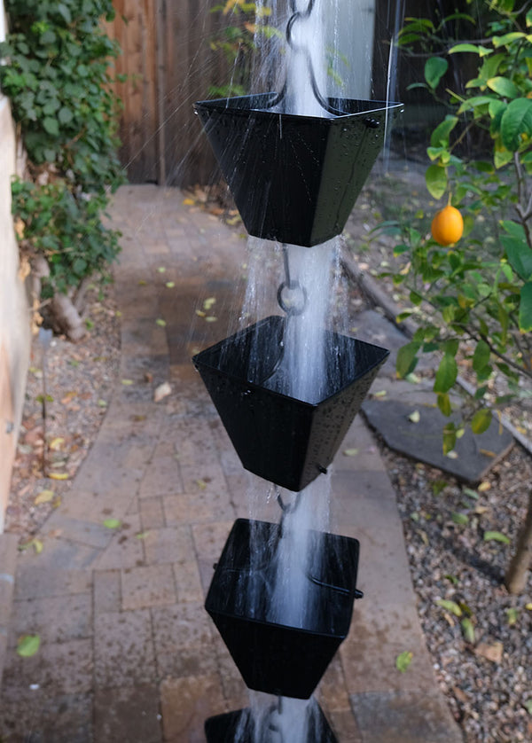 Rain Chain Extra Large Square Cups - Black RainChains