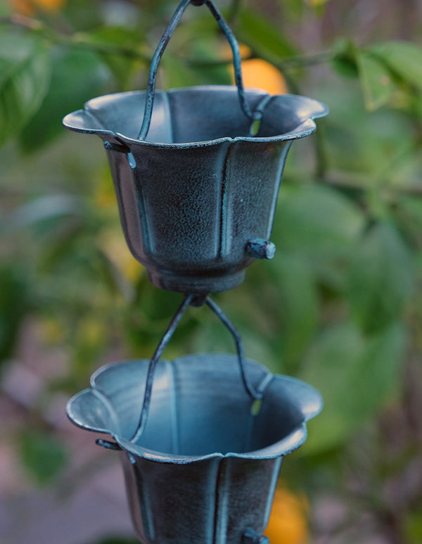 Rain Chain Flower Cups in Patina RainChains