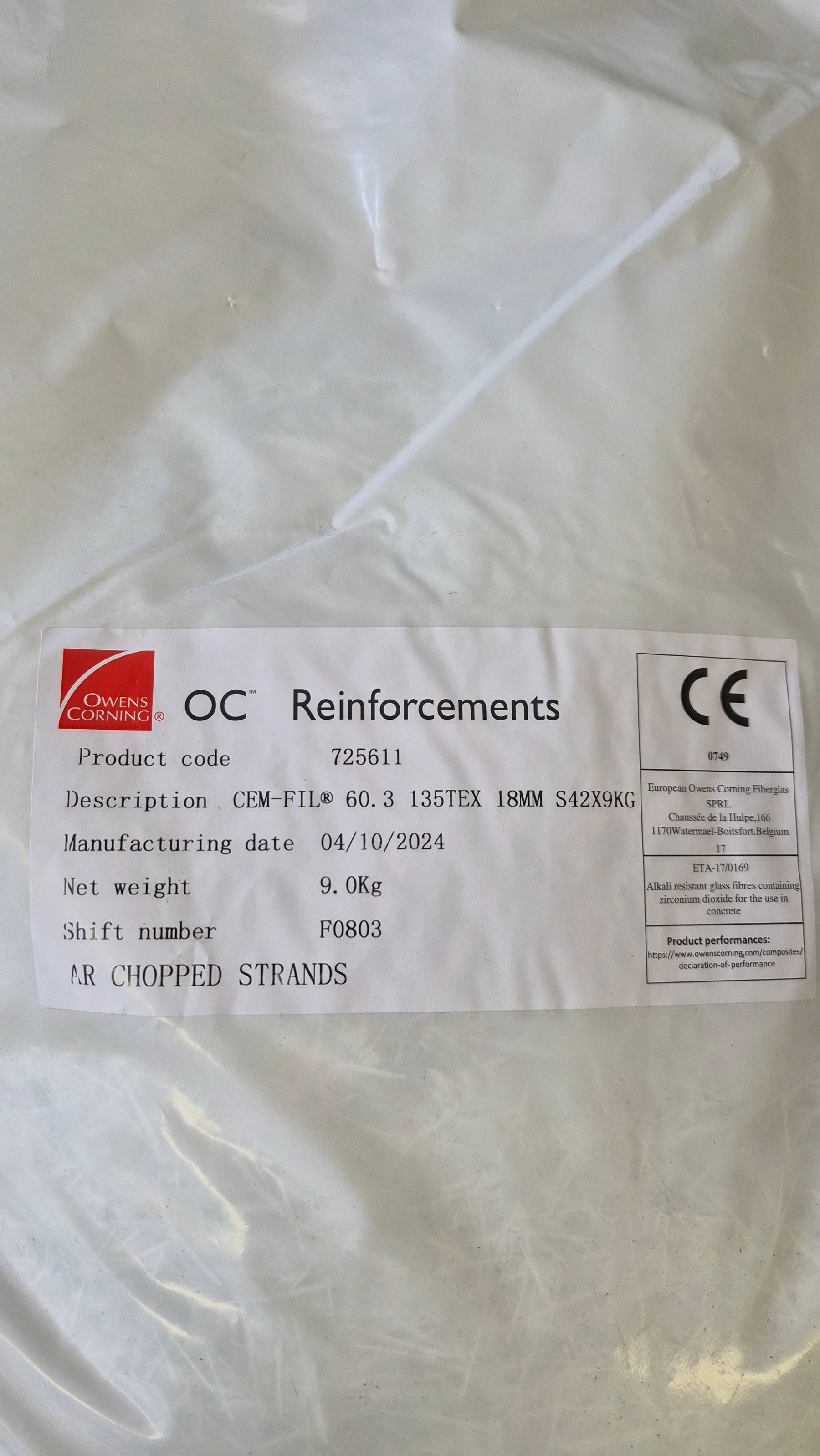 Chopped Fiberglass for Concrete and GFRC - AR Fibers 1/2" - 3/4" Owens Corning