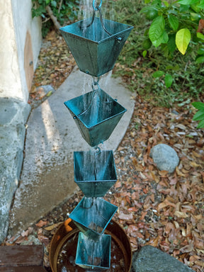 Rain Chain XL Square Cup - Patina RainChains