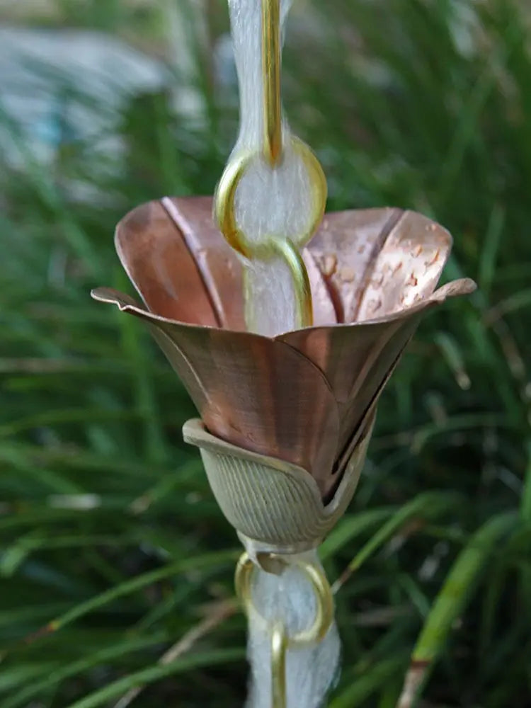Rain Chain Copper Flower Kanji Cups #2