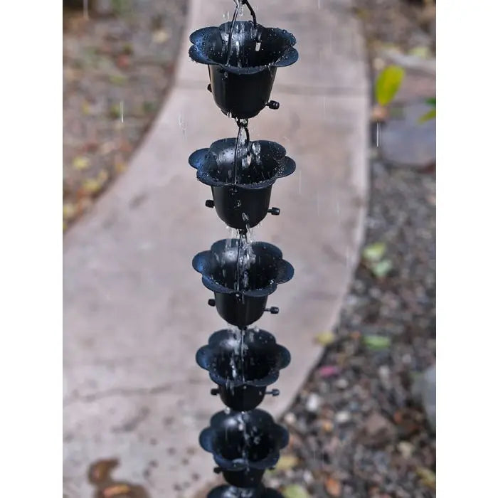 Rain Chain Iron Flower Cups in Black RainChains