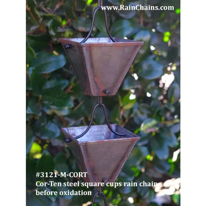 Rain Chain Medium Square Cups - COR-TEN RainChains