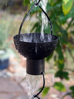 Rain Chain Modern Flower Cup Black Power Coat RainChains