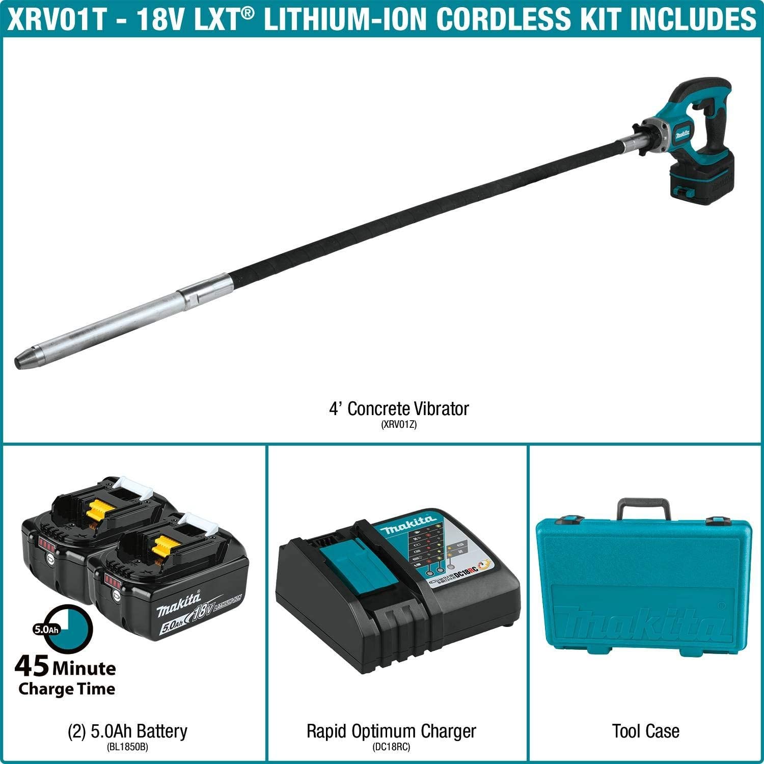 Makita Cordless Concrete Vibrator Kit- 18V LXT w/ 4 Foot Shaft Vibco