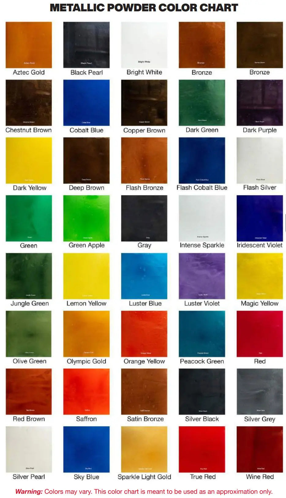 Metallic epoxy color chart