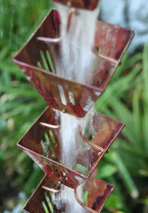 Rain Chain Aged Copper Slotted Square Cups RainChains