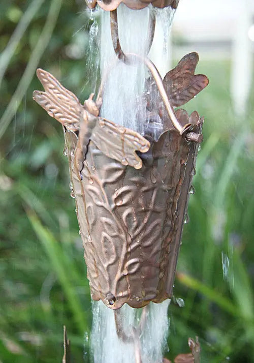Rain Chain Copper Dragonfly Cups