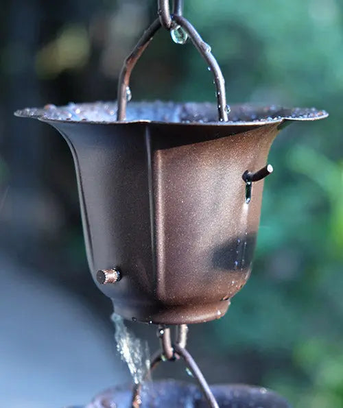 Rain Chain Iron Flower Cups in Bronze RainChains