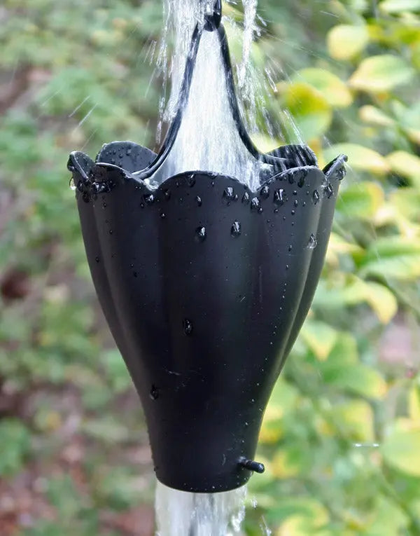 Rain Chain XL Scallop Cup in Black Powdercoat RainChains