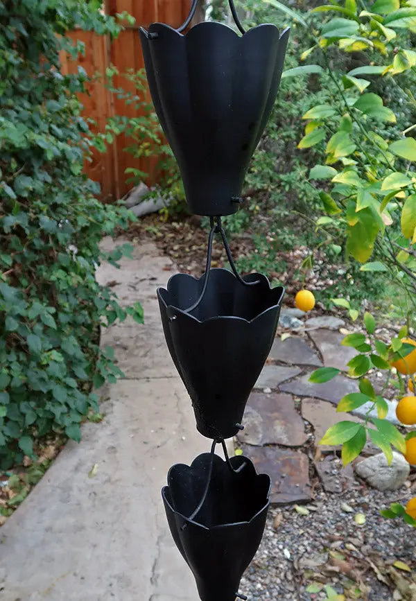 Rain Chain XL Scallop Cup in Black Powdercoat RainChains