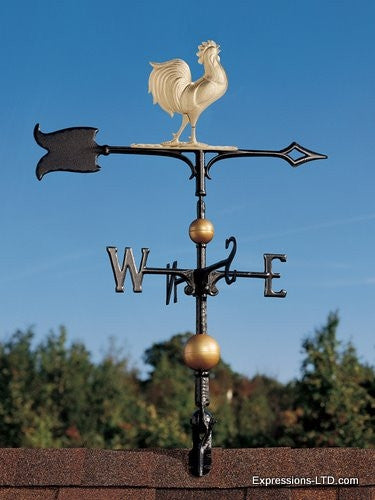 30-Inch Full-Bodied Rooster Weathervane - Gold-Bronze Whitehall