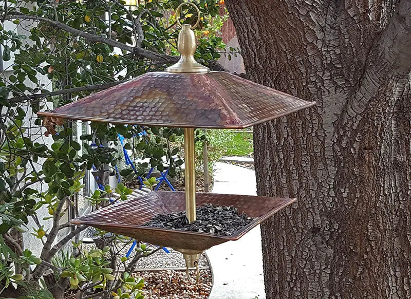 Zen Copper and Brass Open Easy Fill Birdfeeder, Square RainChains